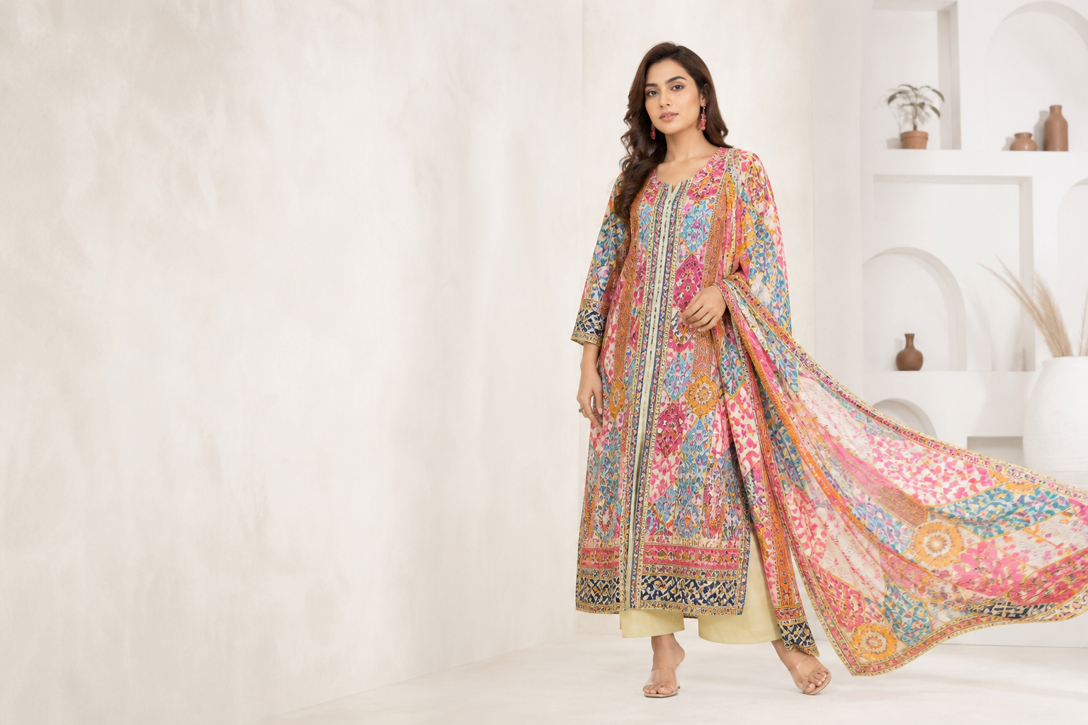 Fashion & Nightwear · Colourful All-Over model fabric presentation