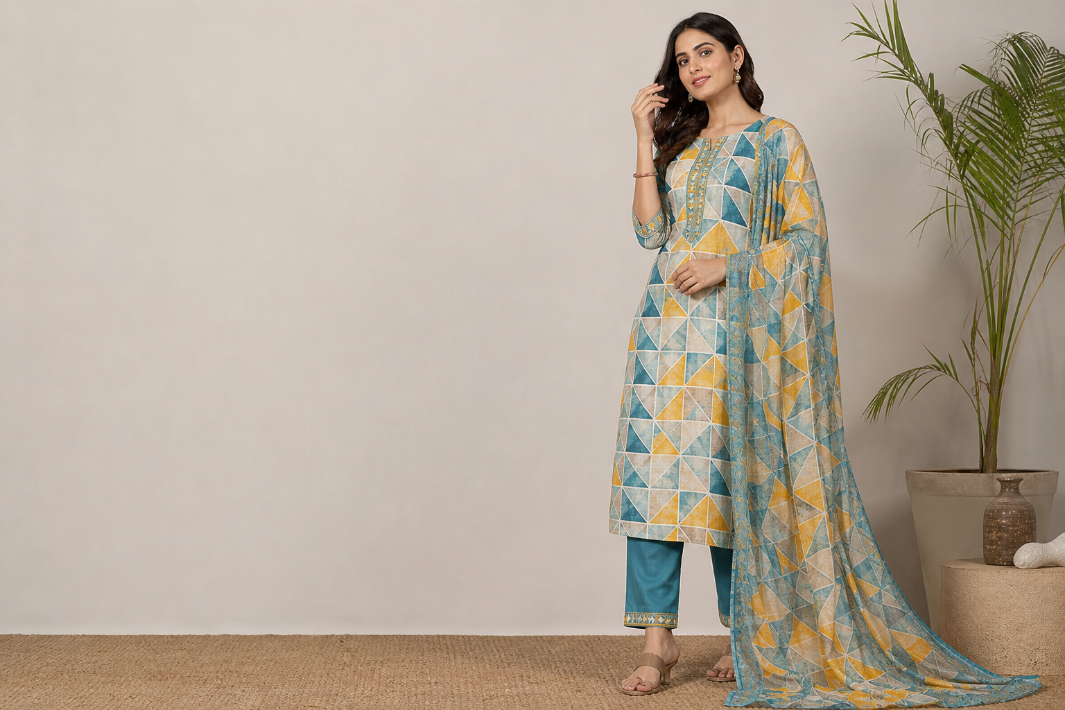 Fashion & Nightwear · Geometric All-Over model fabric presentation