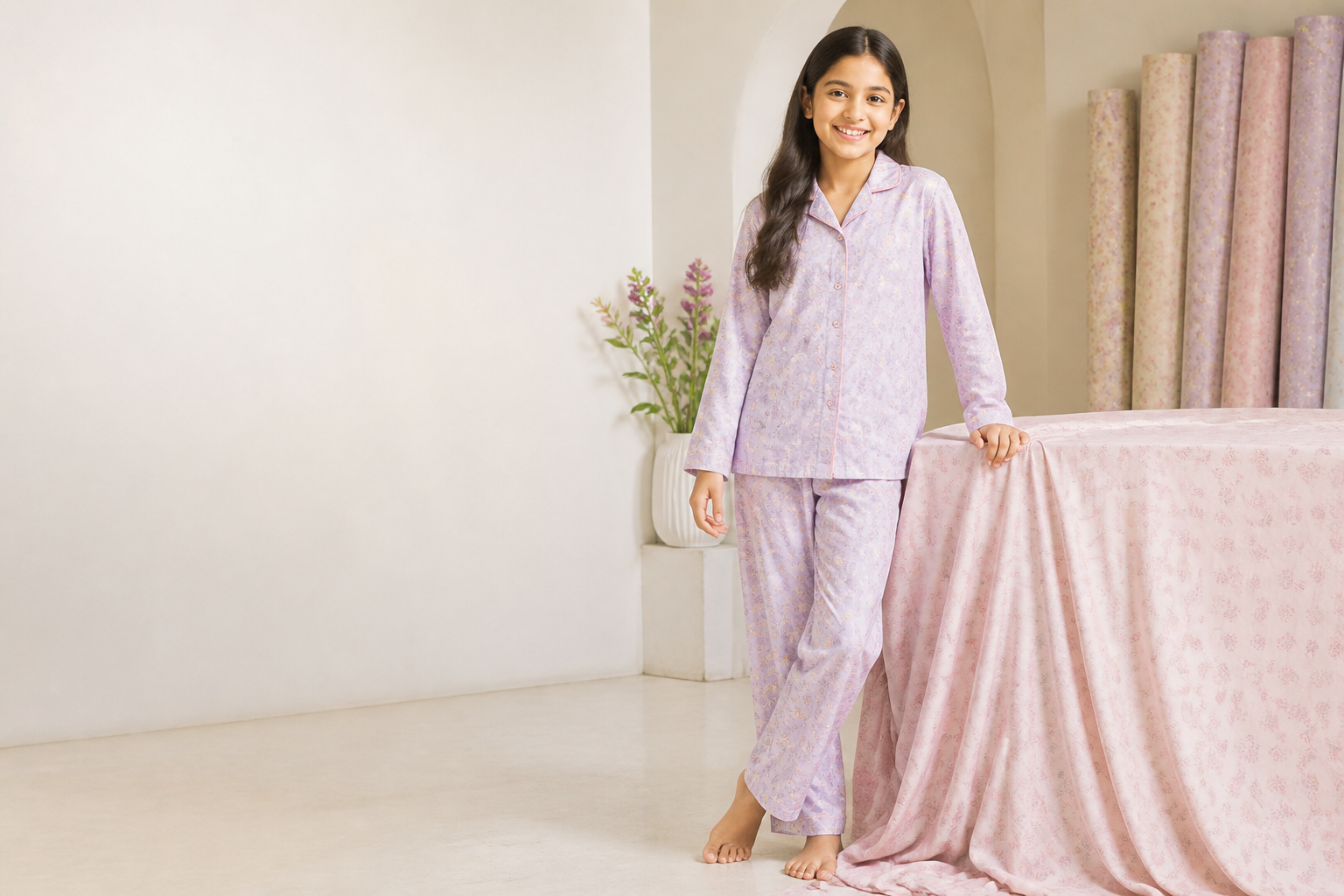 Girls Night Suit · Light All-Over model fabric presentation