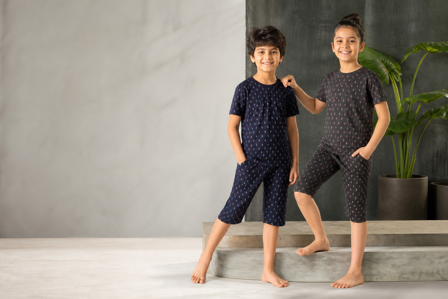 Kids Half-Pajama Set · Dark All-Over model fabric presentation