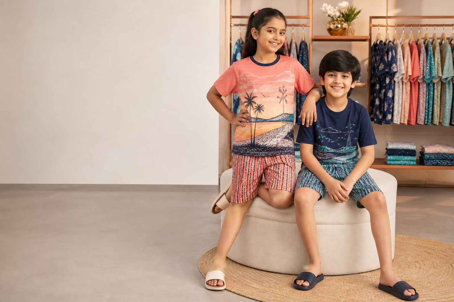 Kids Half-Pajama Set model fabric presentation