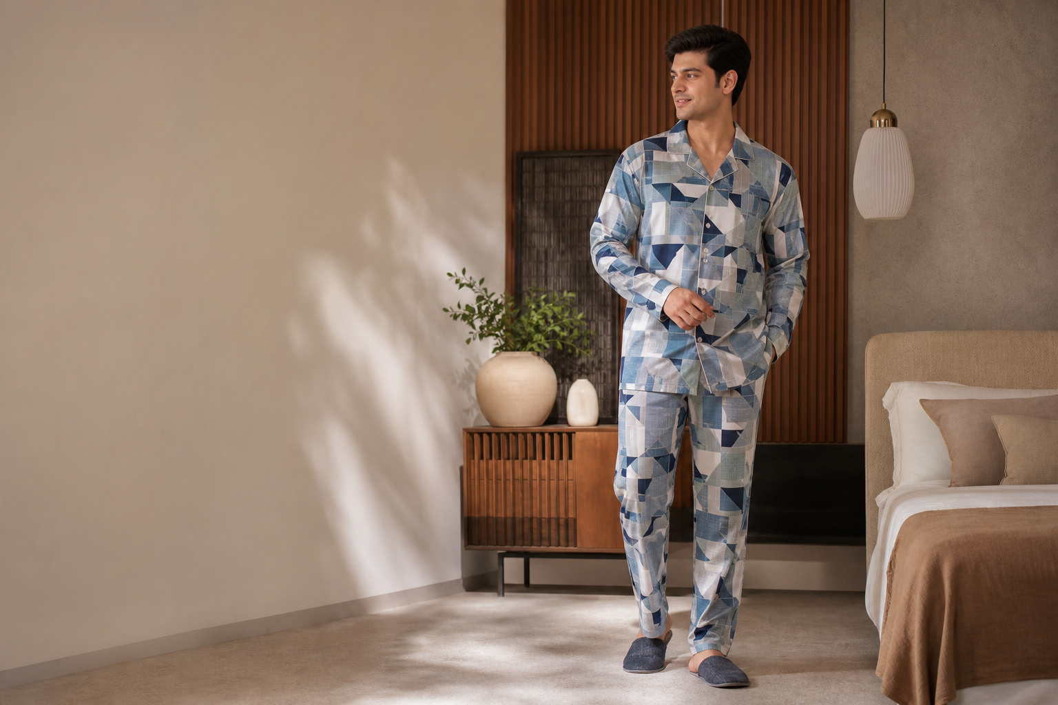 Men Night Suit · Geometric All-Over model fabric presentation