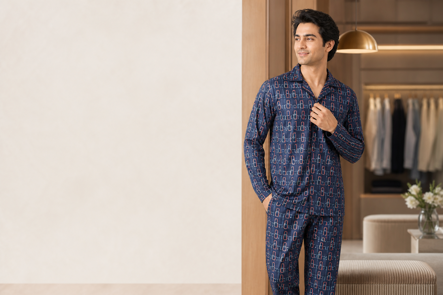 Men Night Suit model fabric presentation