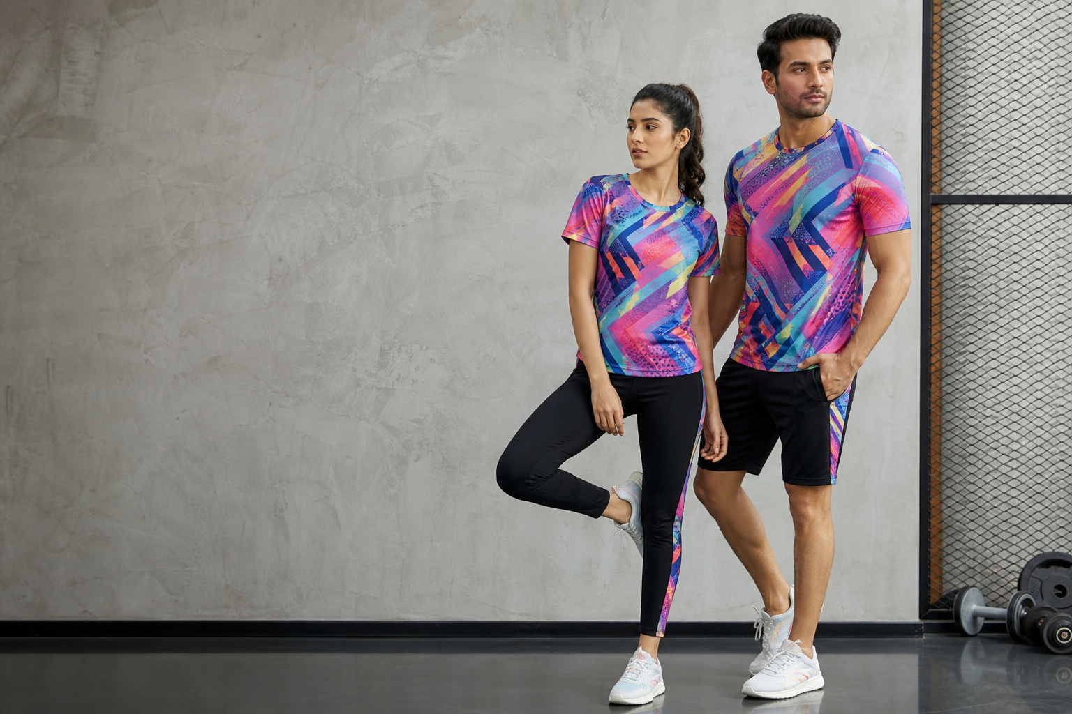 Sportswear & Activewear · Colourful All-Over model fabric presentation