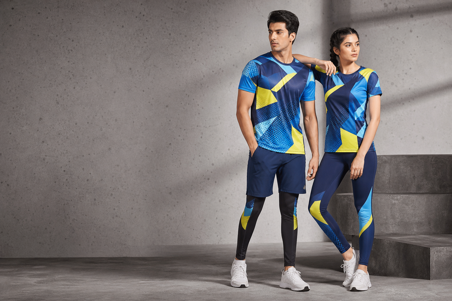 Sportswear & Activewear · Geometric All-Over model fabric presentation