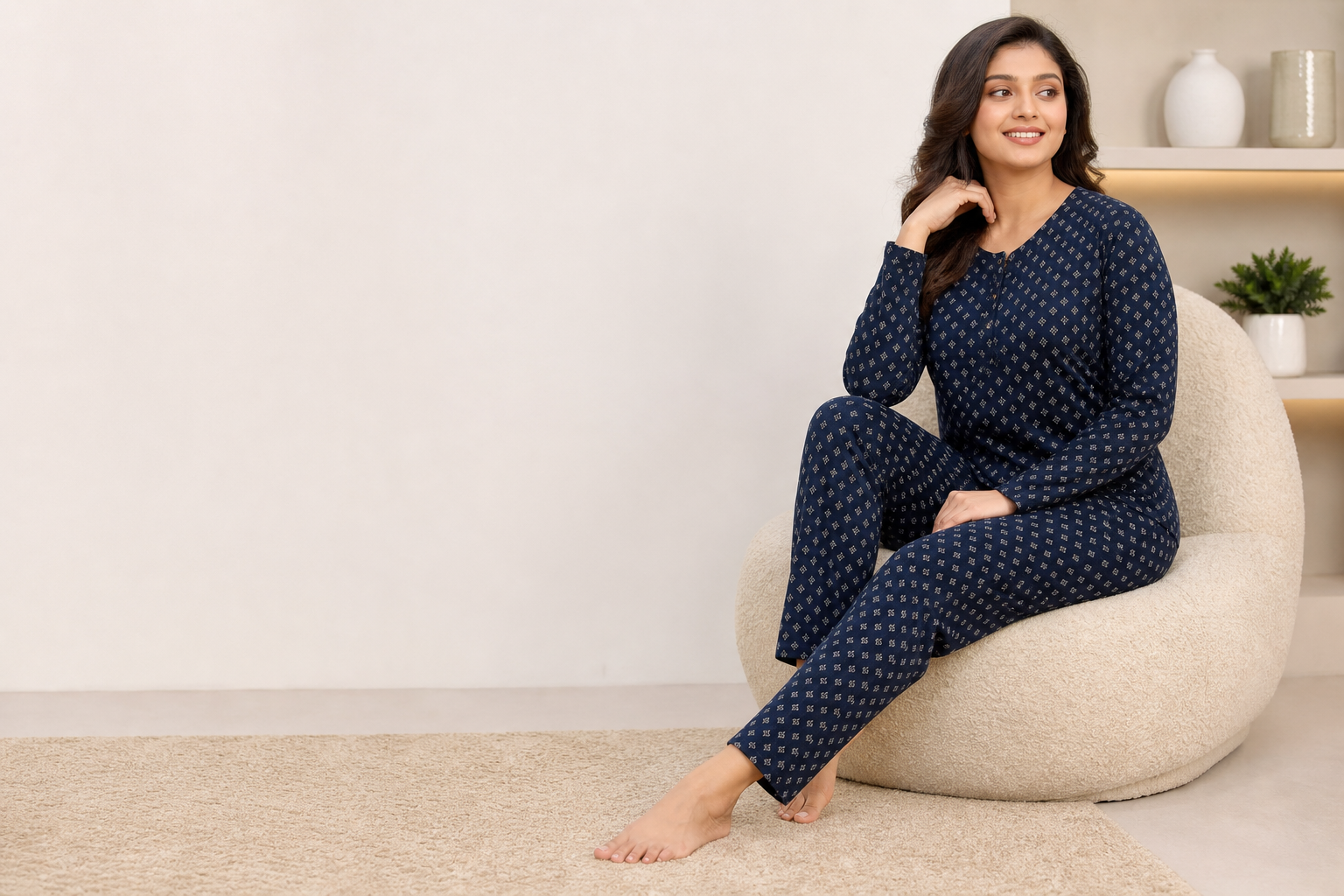 Women Night Suit · Dark All-Over model fabric presentation