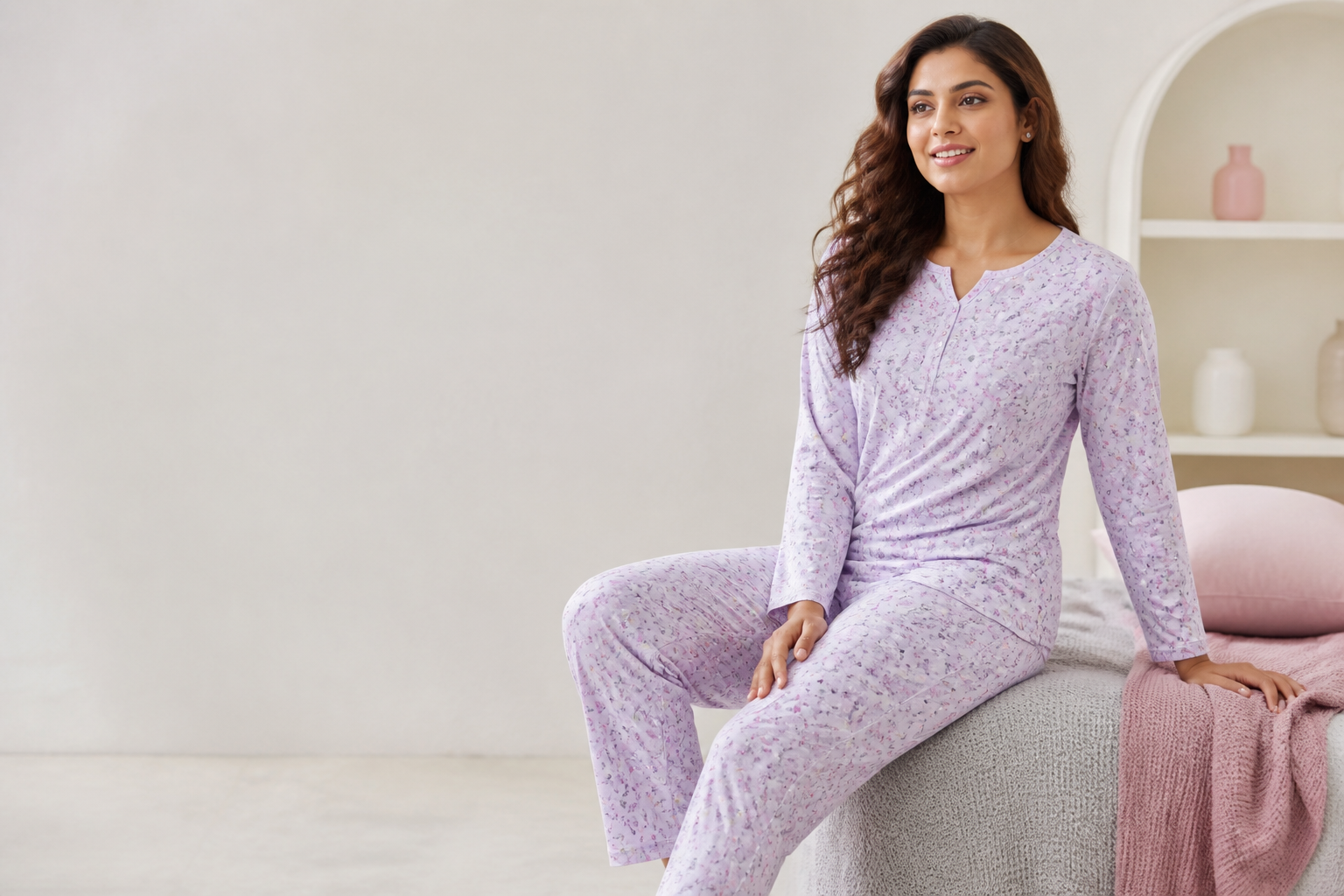 Women Night Suit · Light All-Over model fabric presentation